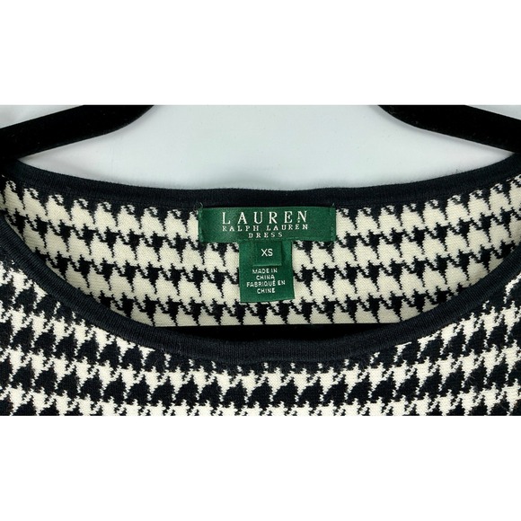 Ralph Lauren Sweater Dress XS Black White Houndstooth Pleated Knit Old Money - Picture 3 of 13